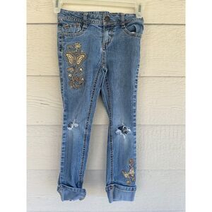 Disney Hannah Montana Forever Girls Butterfly Embroidered Jeans 6X